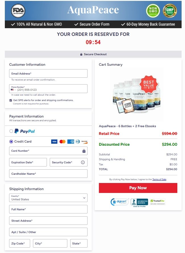 Secure checkout on the official AquaPeace website